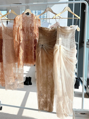 Minority Temperament Lace Mesh Embroidery Dress Woman 2025 New High-End Feel Banquet Waist Dress